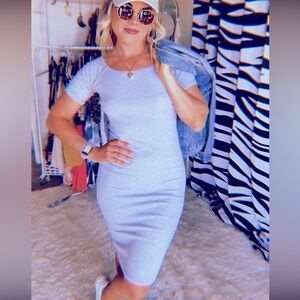Gray t-shirt casual midi ribbed dress size medium